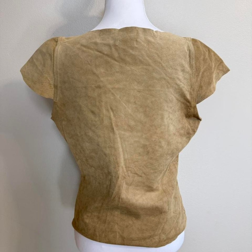 Arden B Deep V-Neck 100% Suede Leather Top Sz L Side Zipper Boho Y2k Western - Picture 3 of 8